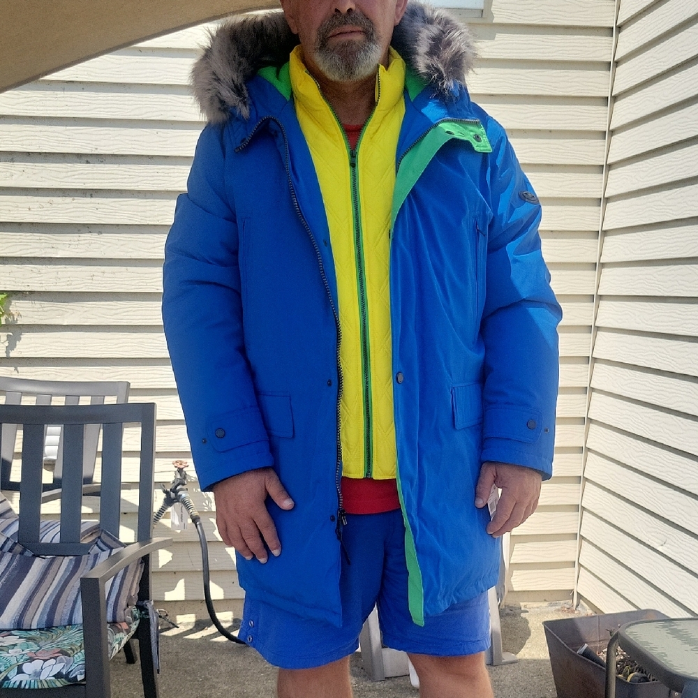 Michael Kors NWT Men's Blue Parka with Fur Hood